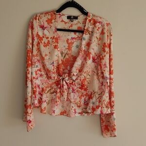 Missguided Floral Tie-Front Women's Chiffon Wrap Top